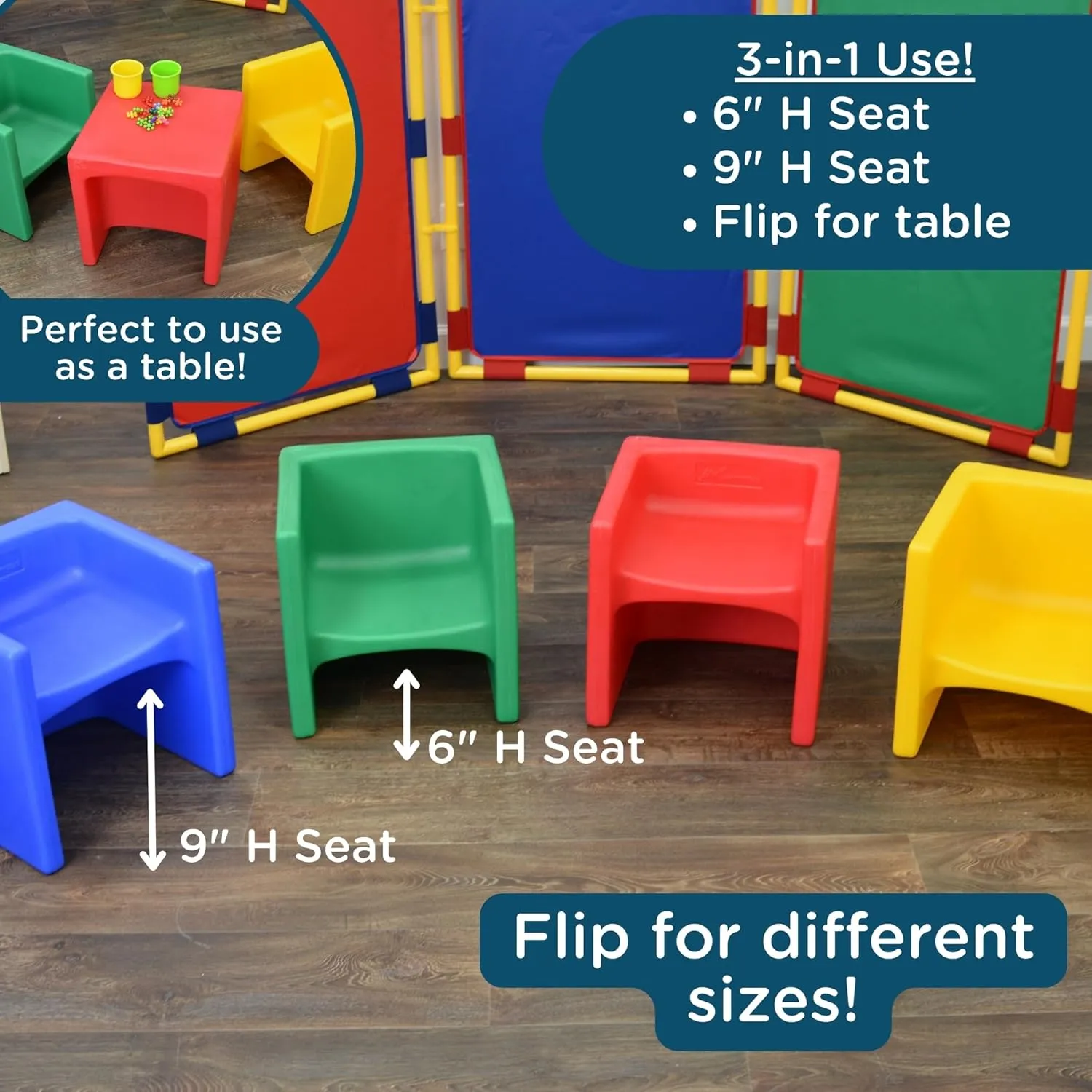 Children's Factory 3-in-1 Cube Chair for Kids, Flexible Seating Classroom Furniture, 1-Pack, Red