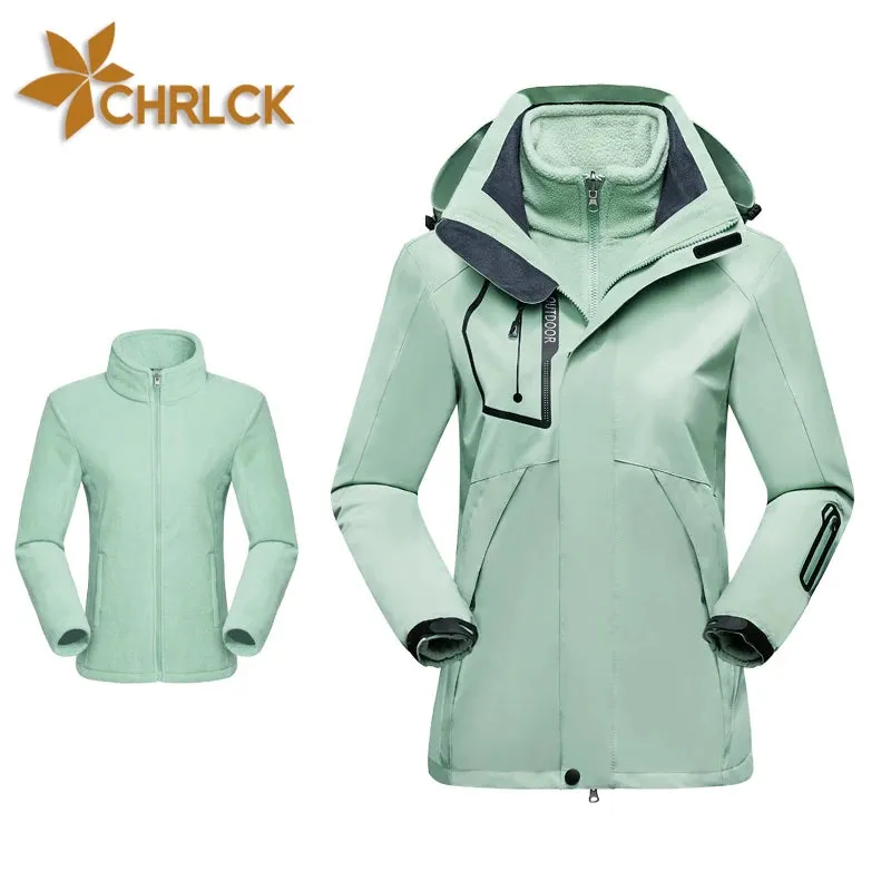 CHRLCK Thick Hiking Jacket Fleece Waterproof Winter Windbreaker for women