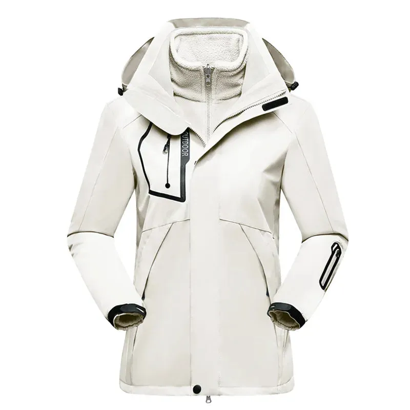 CHRLCK Thick Hiking Jacket Fleece Waterproof Winter Windbreaker for women