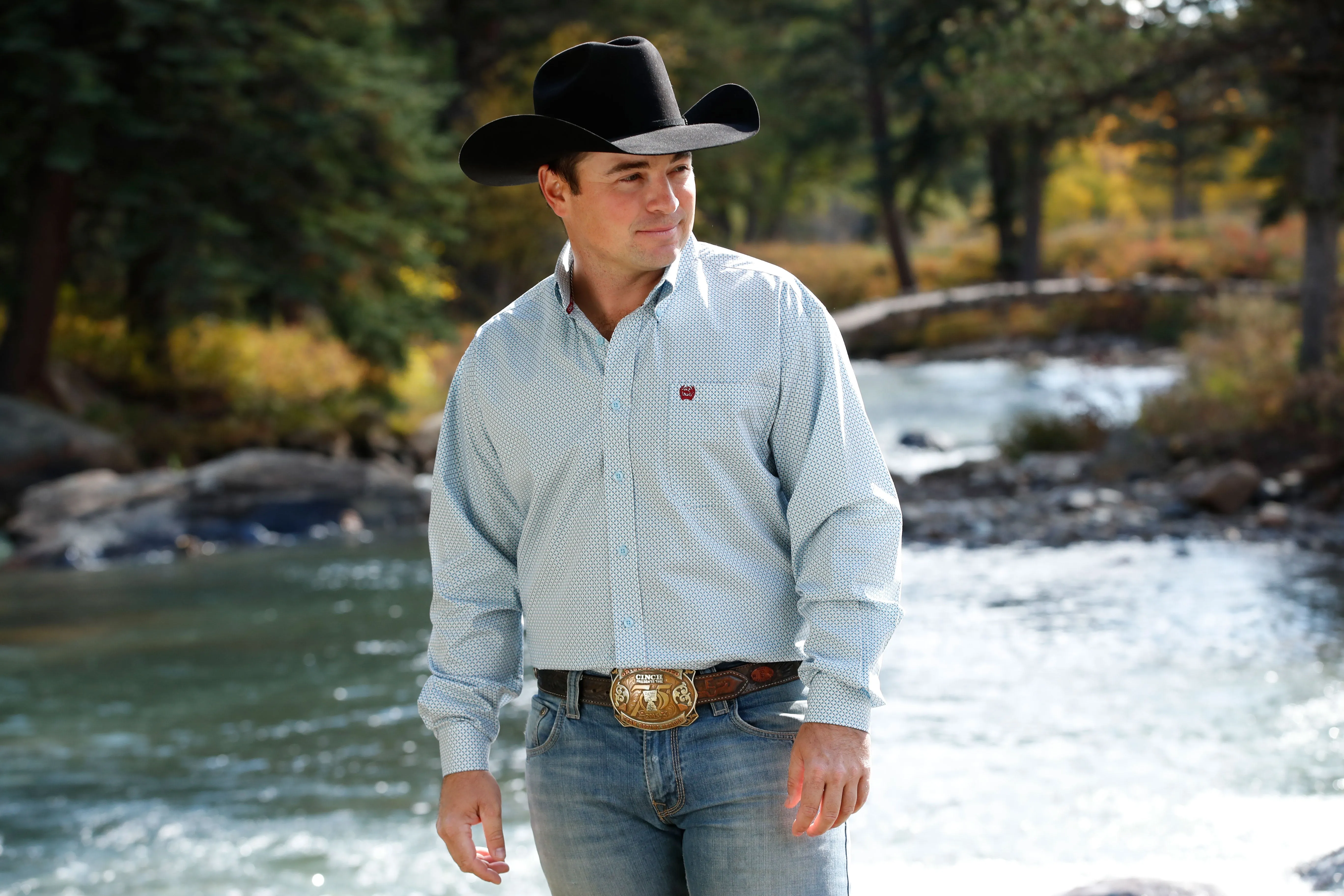 Cinch Men's Light Blue Geometric Button Down Western Shirt
