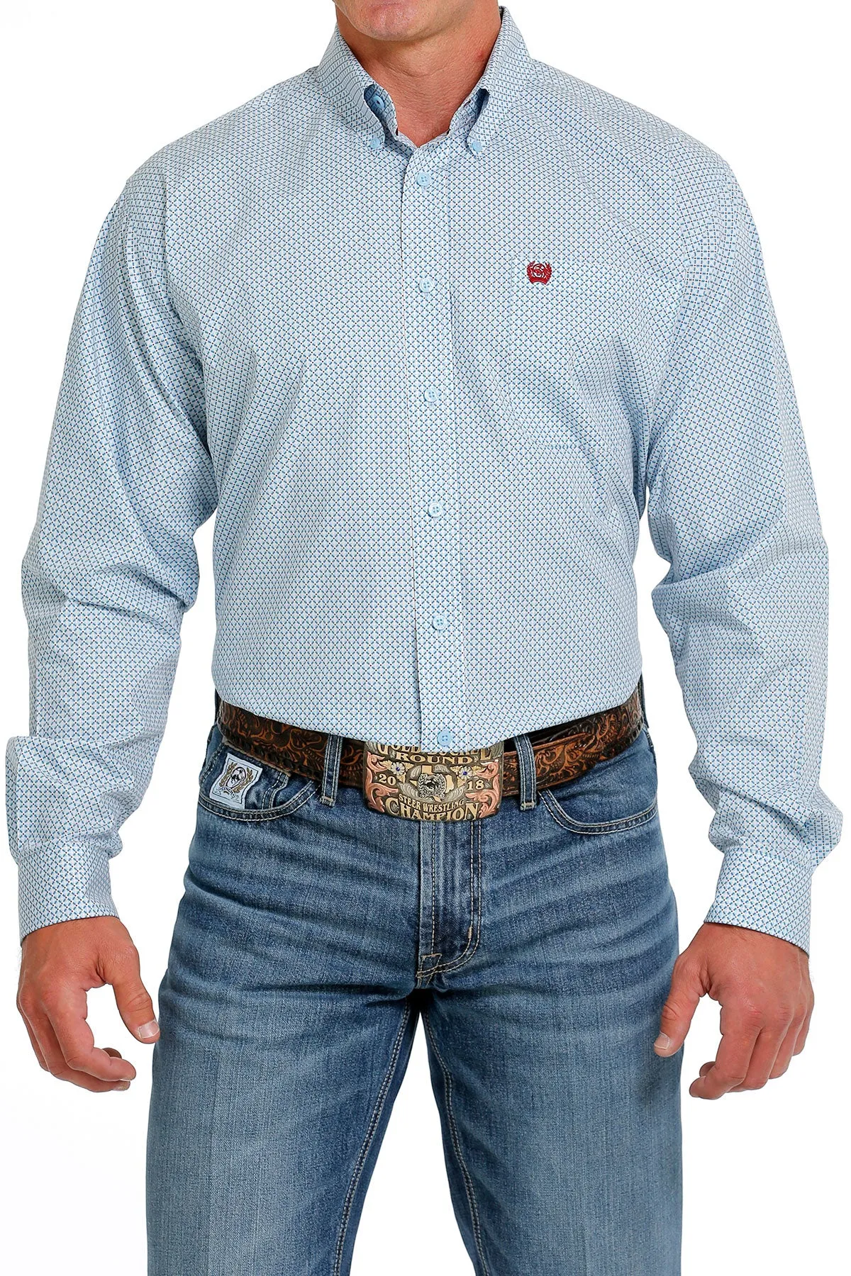 Cinch Men's Light Blue Geometric Button Down Western Shirt