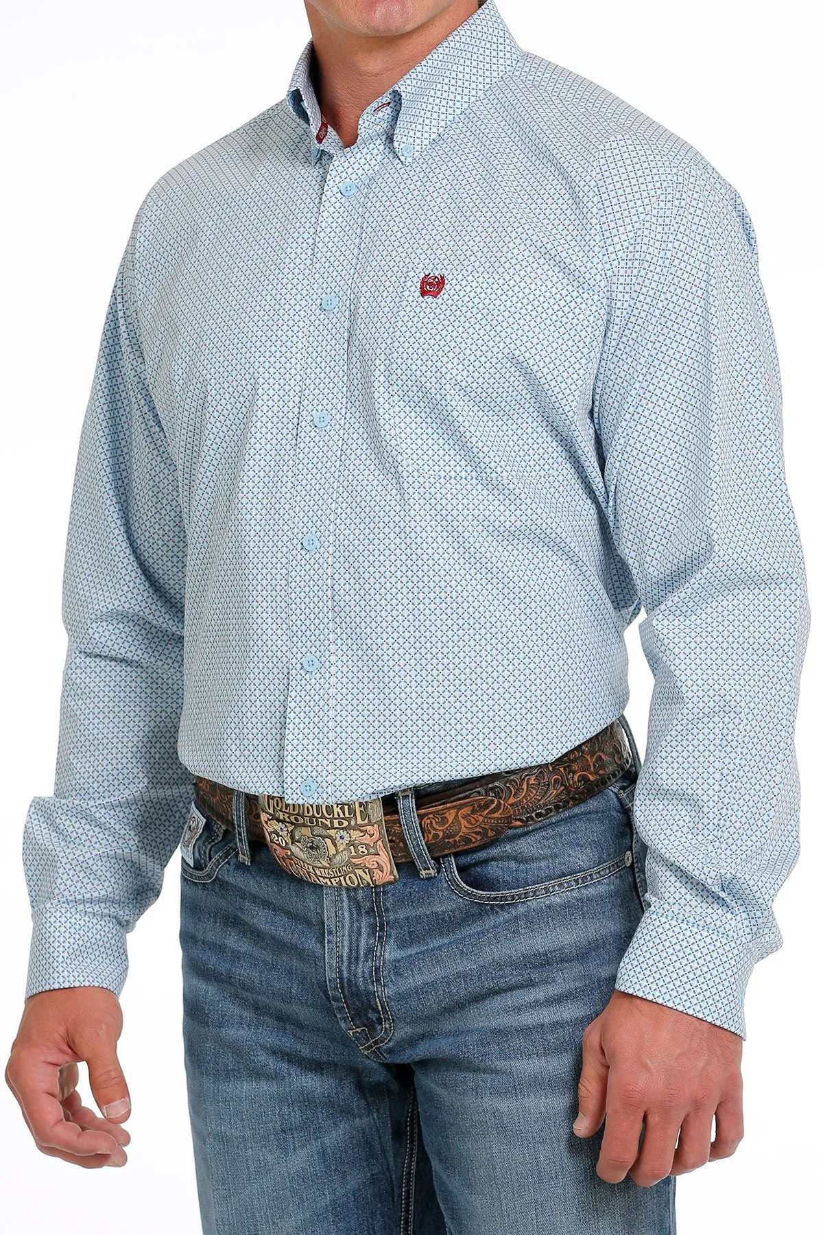 Cinch Men's Light Blue Geometric Button Down Western Shirt