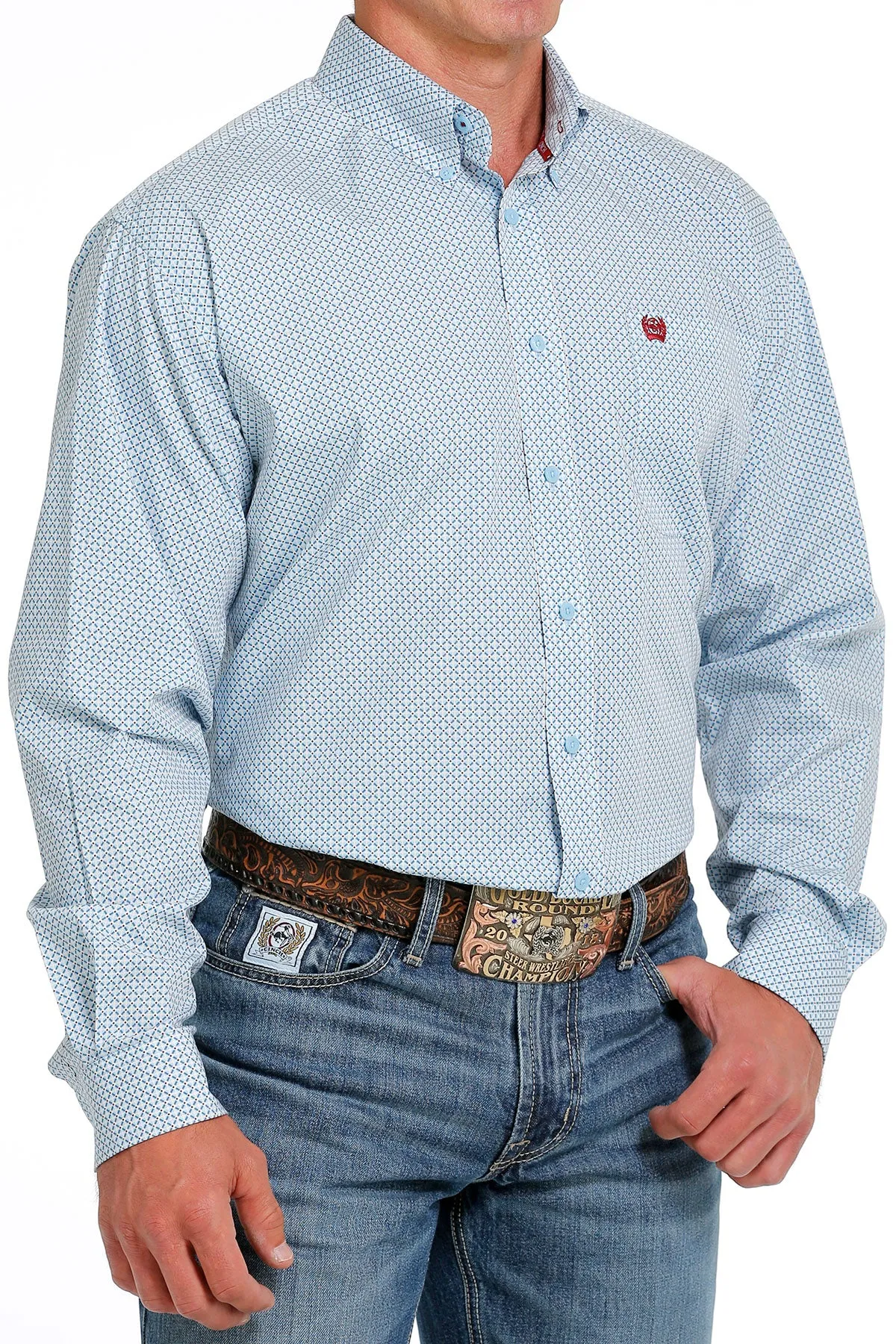 Cinch Men's Light Blue Geometric Button Down Western Shirt