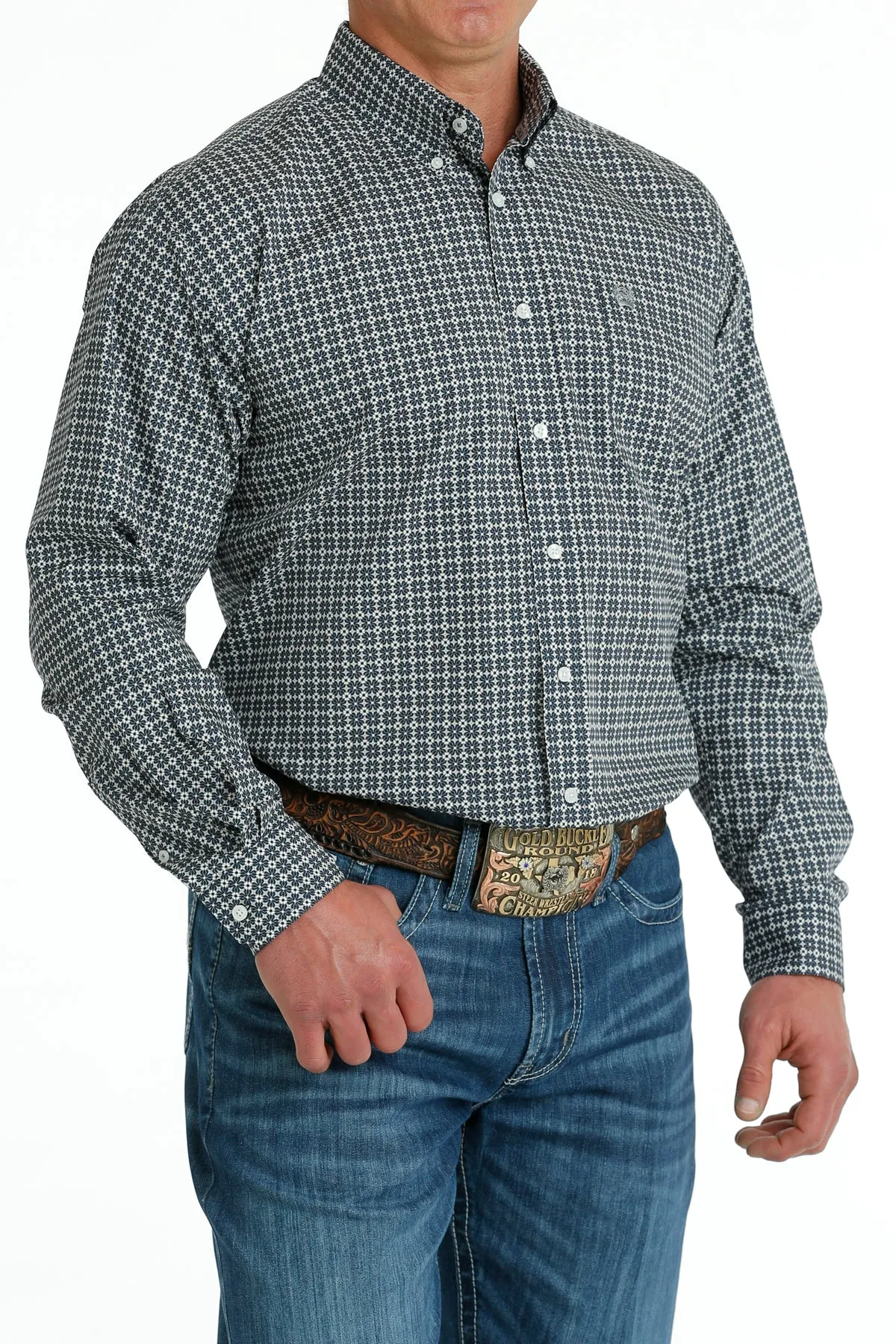 Cinch Men's Navy and White Geometric Print Western Shirt