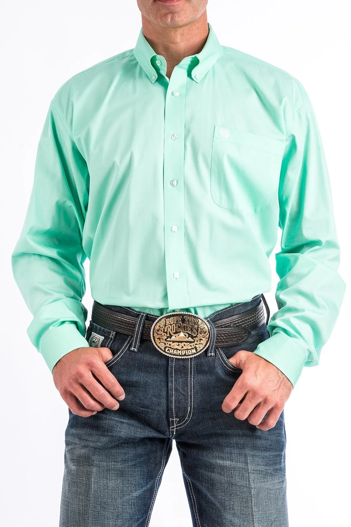 Cinch Mens Solid Mint Green Button Down Western Shirt Style MTW1104237