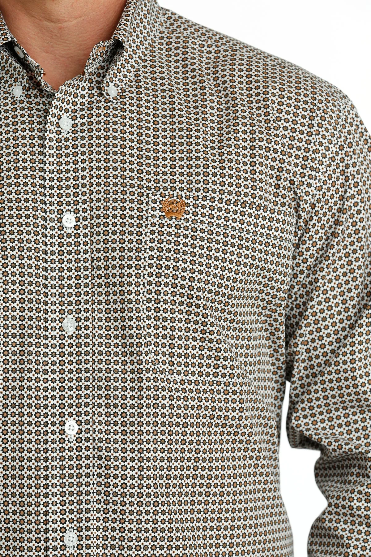 Cinch Men's White and Gold Geometric Print Western Shirt