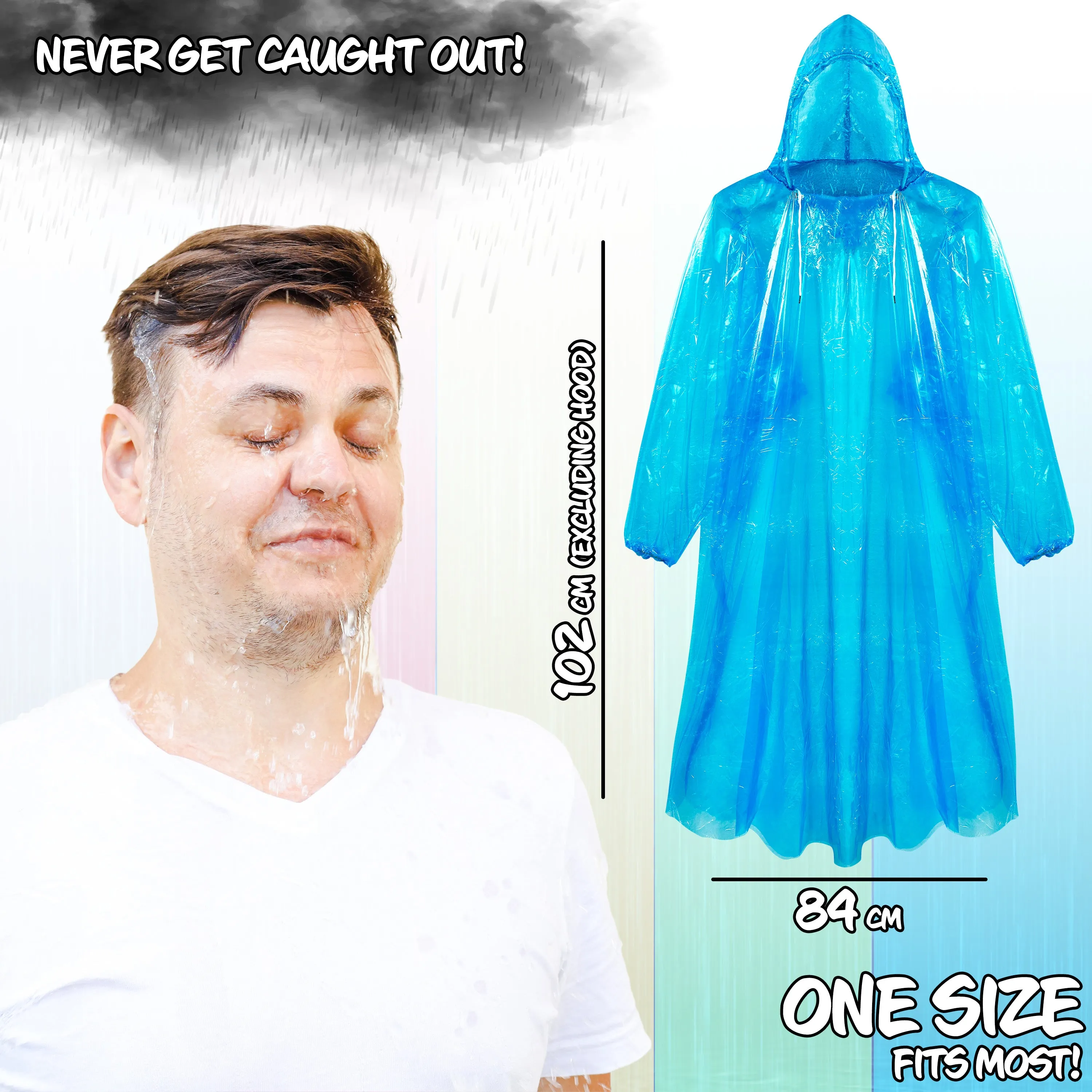 CityComfort Adults Rain Poncho Disposable Transparent Waterproof Ponchos Multipack