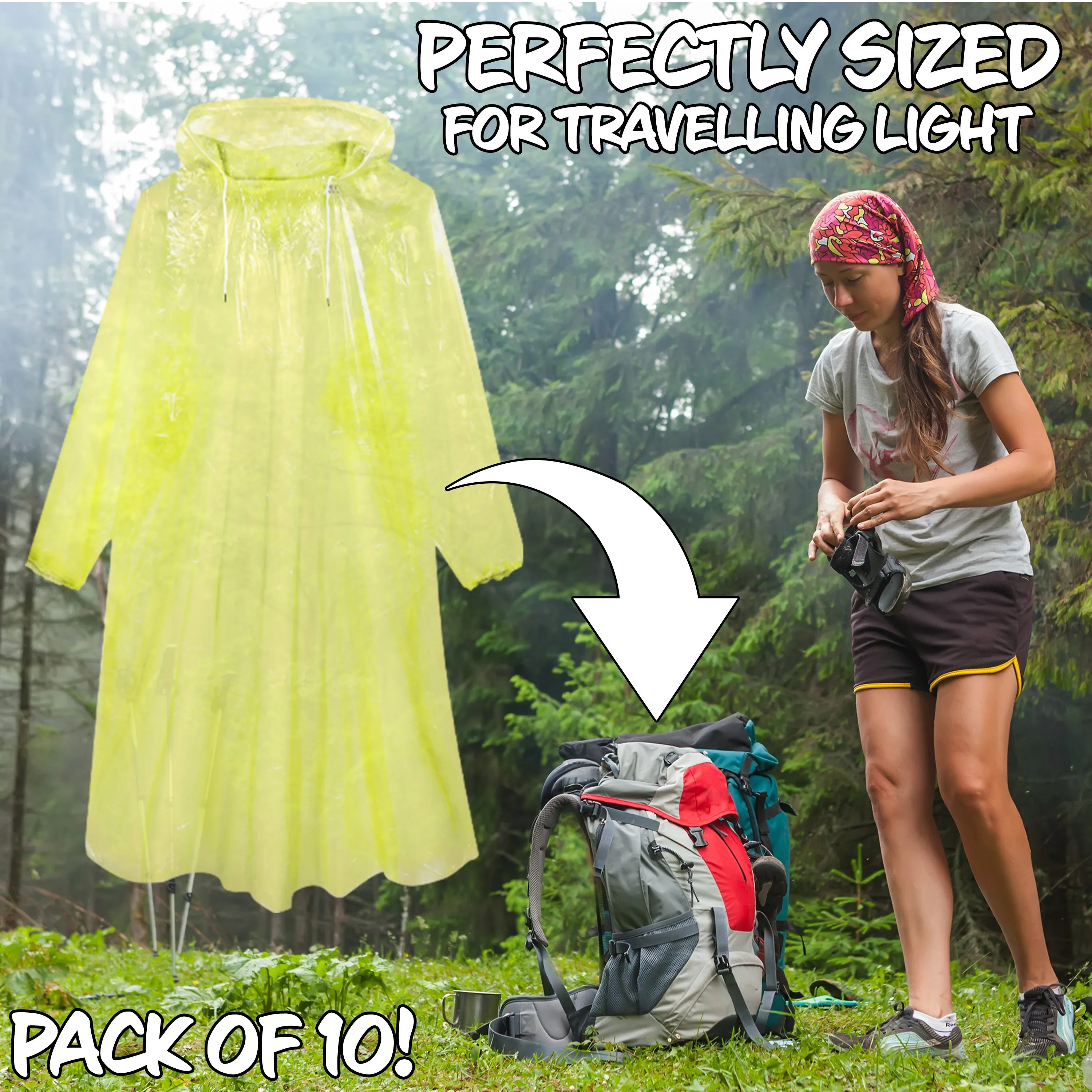 CityComfort Adults Rain Poncho Disposable Transparent Waterproof Ponchos Multipack