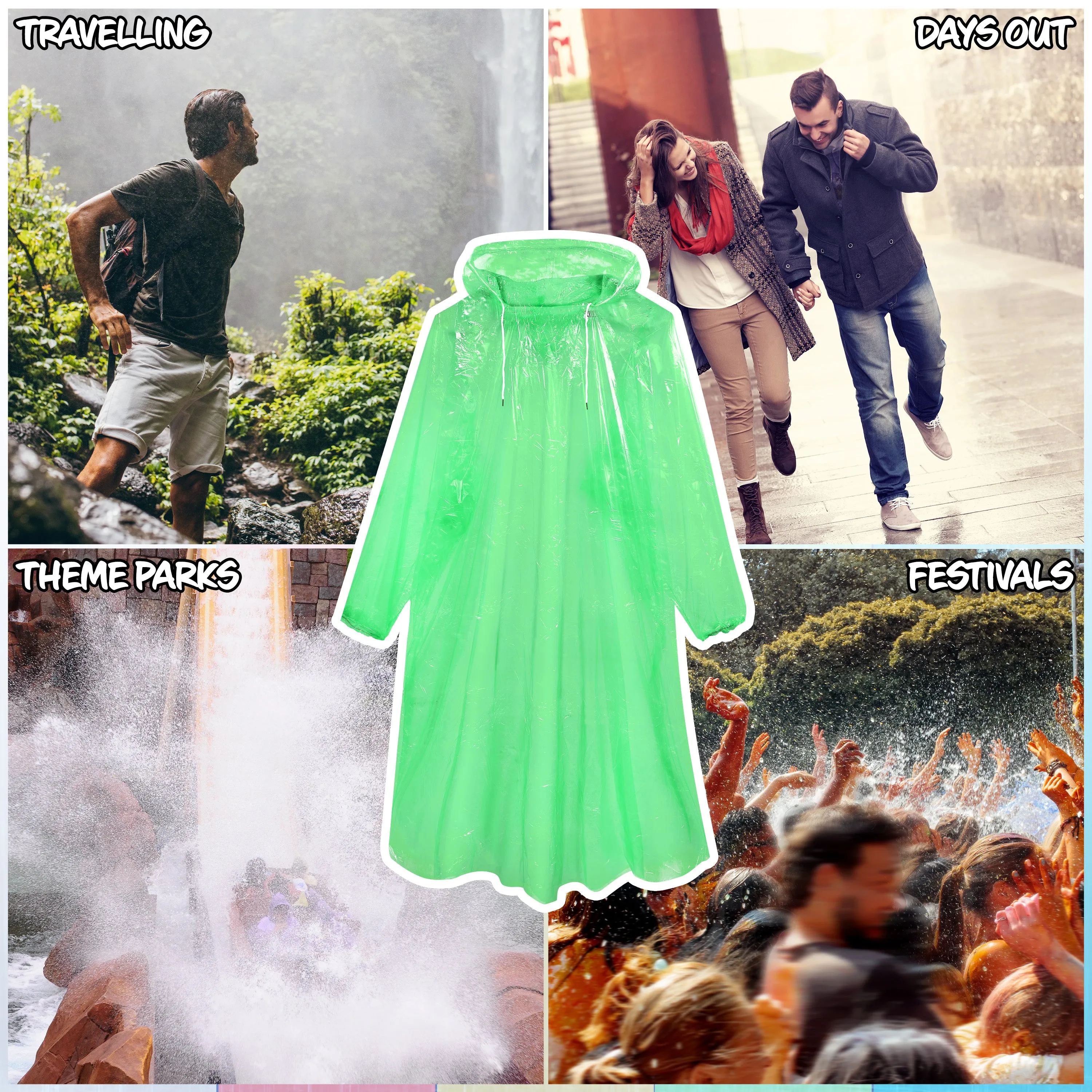 CityComfort Adults Rain Poncho Disposable Transparent Waterproof Ponchos Multipack