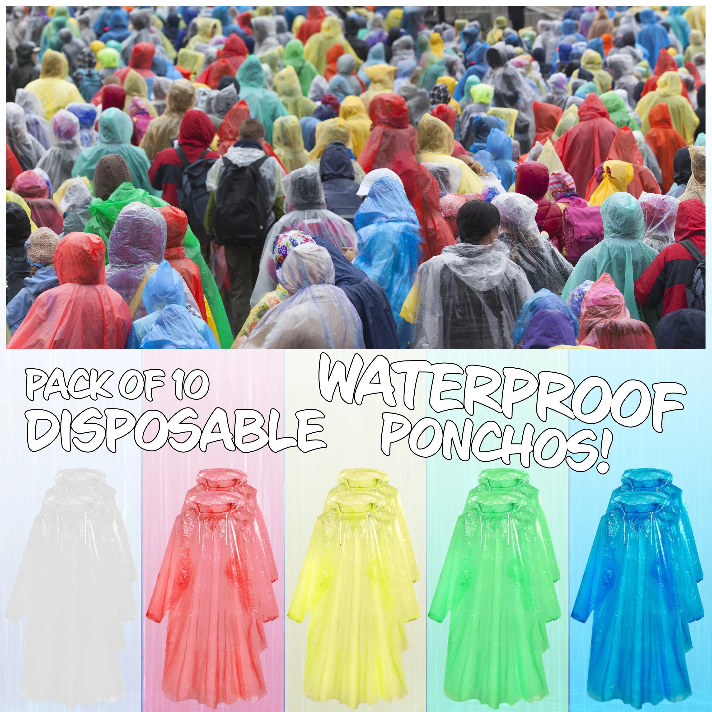 CityComfort Adults Rain Poncho Disposable Transparent Waterproof Ponchos Multipack