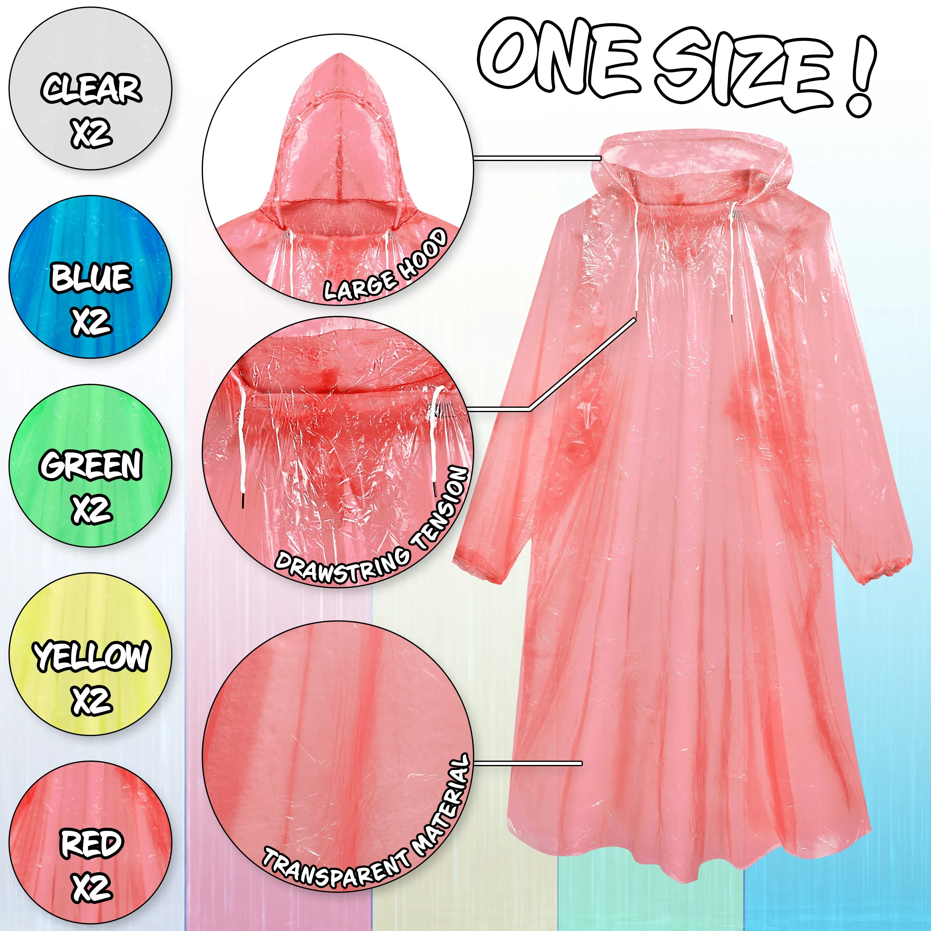 CityComfort Adults Rain Poncho Disposable Transparent Waterproof Ponchos Multipack