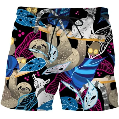 Colorful animal print beach board shorts funny 3D printed mens casual