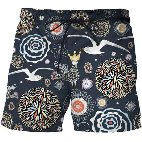 Colorful animal print beach board shorts funny 3D printed mens casual