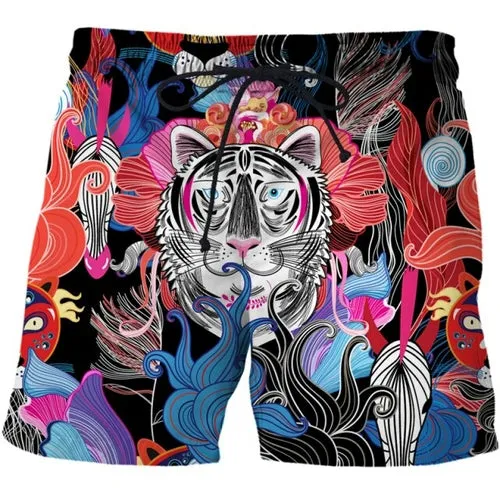 Colorful animal print beach board shorts funny 3D printed mens casual