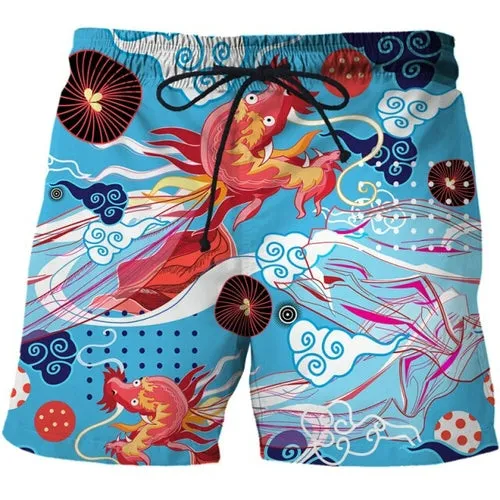 Colorful animal print beach board shorts funny 3D printed mens casual
