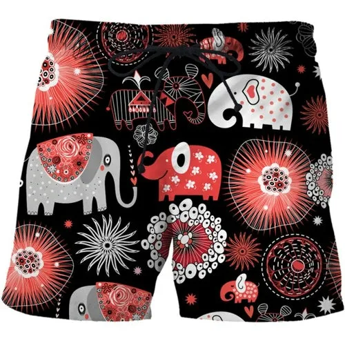 Colorful animal print beach board shorts funny 3D printed mens casual