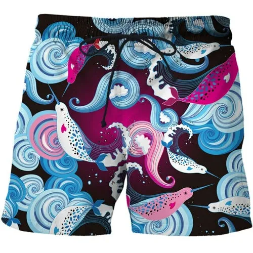 Colorful animal print beach board shorts funny 3D printed mens casual