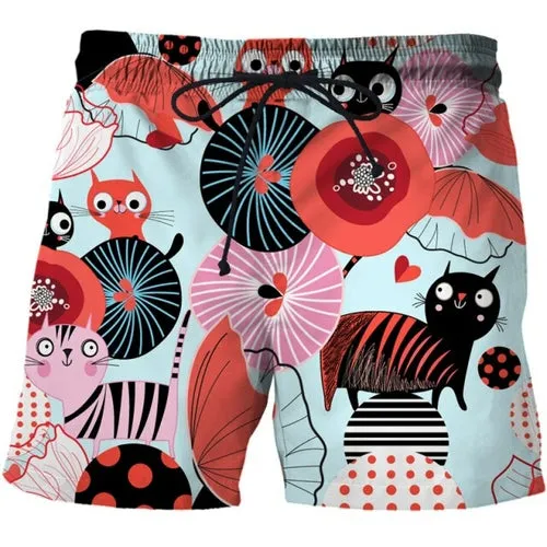 Colorful animal print beach board shorts funny 3D printed mens casual