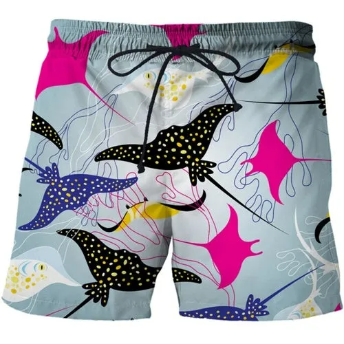 Colorful animal print beach board shorts funny 3D printed mens casual