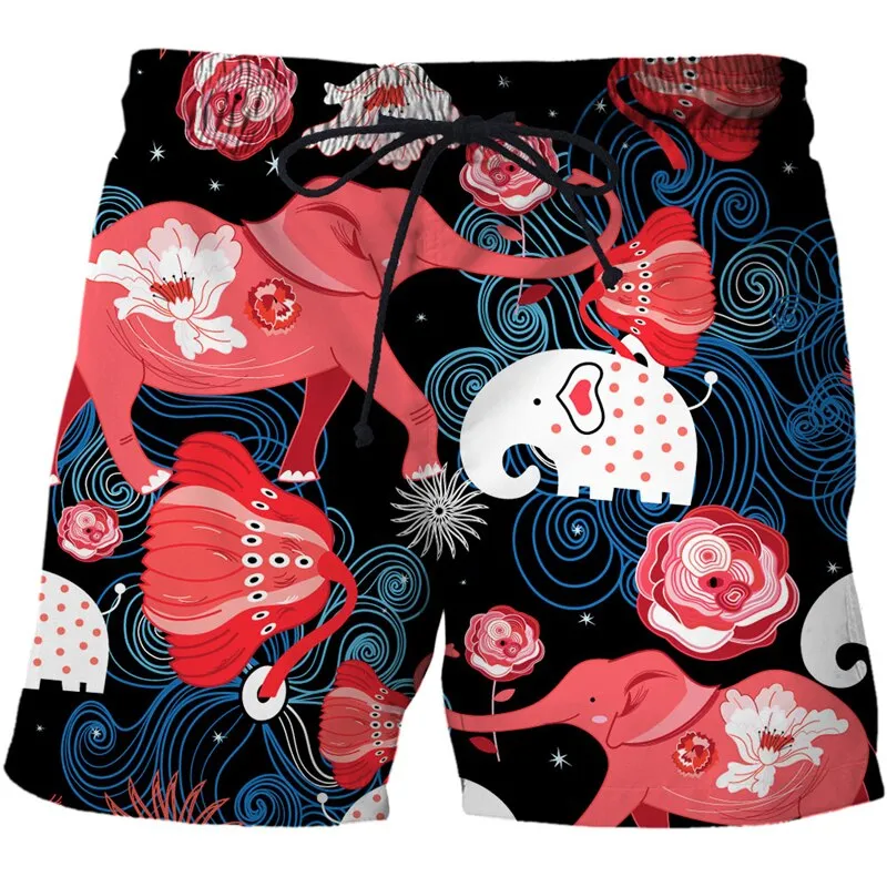 Colorful animal print beach board shorts funny 3D printed mens casual