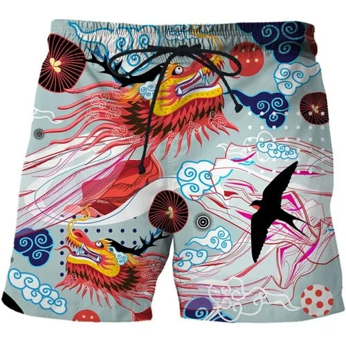 Colorful animal print beach board shorts funny 3D printed mens casual