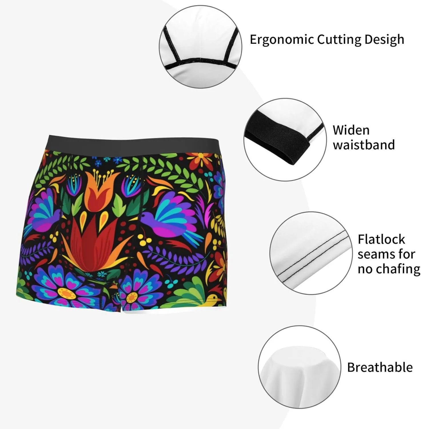 Colorful Floral Print Boxer Briefs For Men Breathable Underwear-