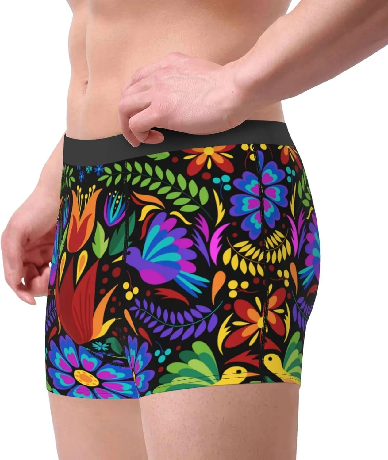 Colorful Floral Print Boxer Briefs For Men Breathable Underwear-