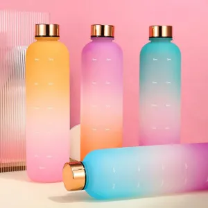 Colorful Gradient Steel Cover with Time Scale Water bottle 5466Pink Over Orange