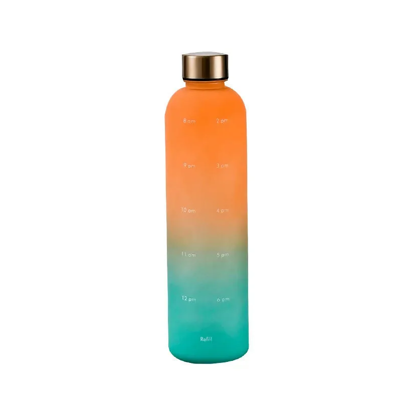 Colorful Gradient Steel Cover with Time Scale Water bottle 5466Pink Over Orange