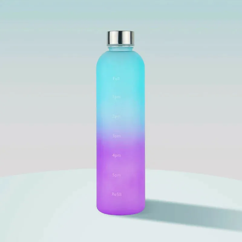 Colorful Gradient Steel Cover with Time Scale Water bottle 5467Orange Over Green