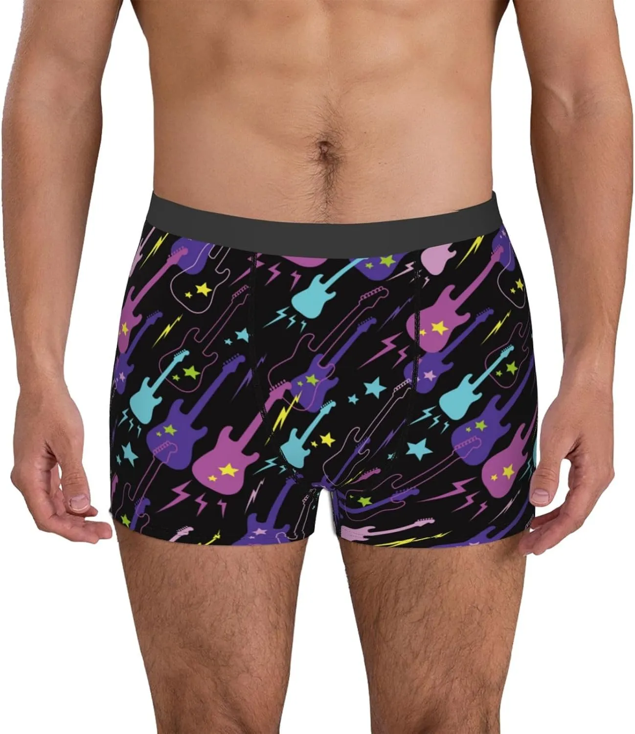 Colorful Guitar Print Boxer Briefs For Men Breathable Underwear-