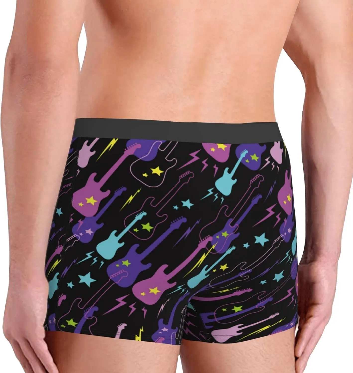 Colorful Guitar Print Boxer Briefs For Men Breathable Underwear-