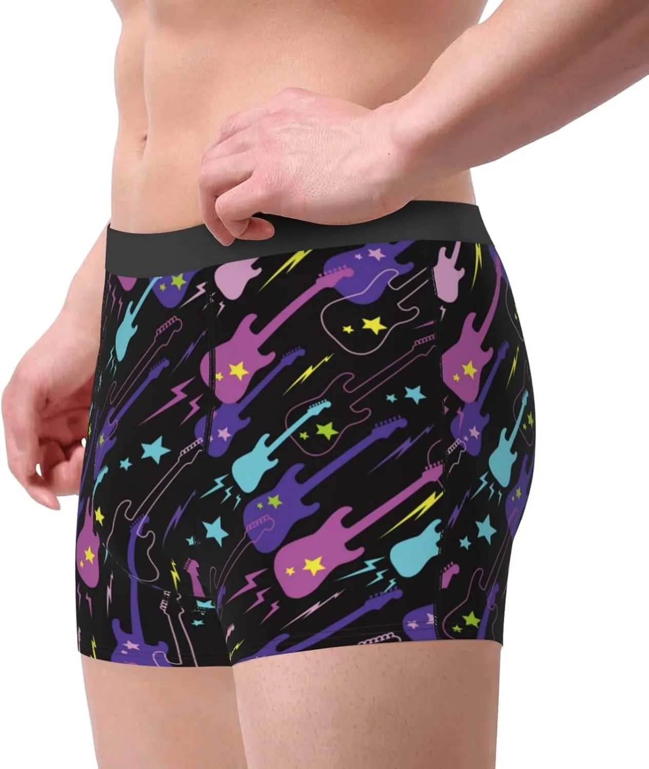 Colorful Guitar Print Boxer Briefs For Men Breathable Underwear-