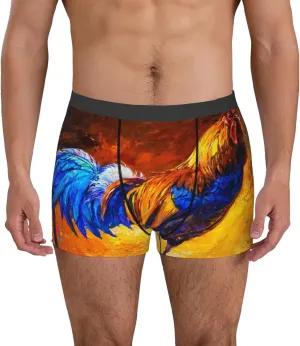 Colorful Rooster Print Boxer Briefs For Men Breathable Underwear-