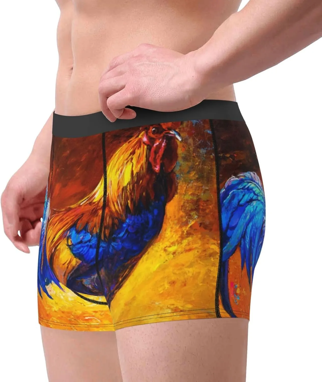 Colorful Rooster Print Boxer Briefs For Men Breathable Underwear-