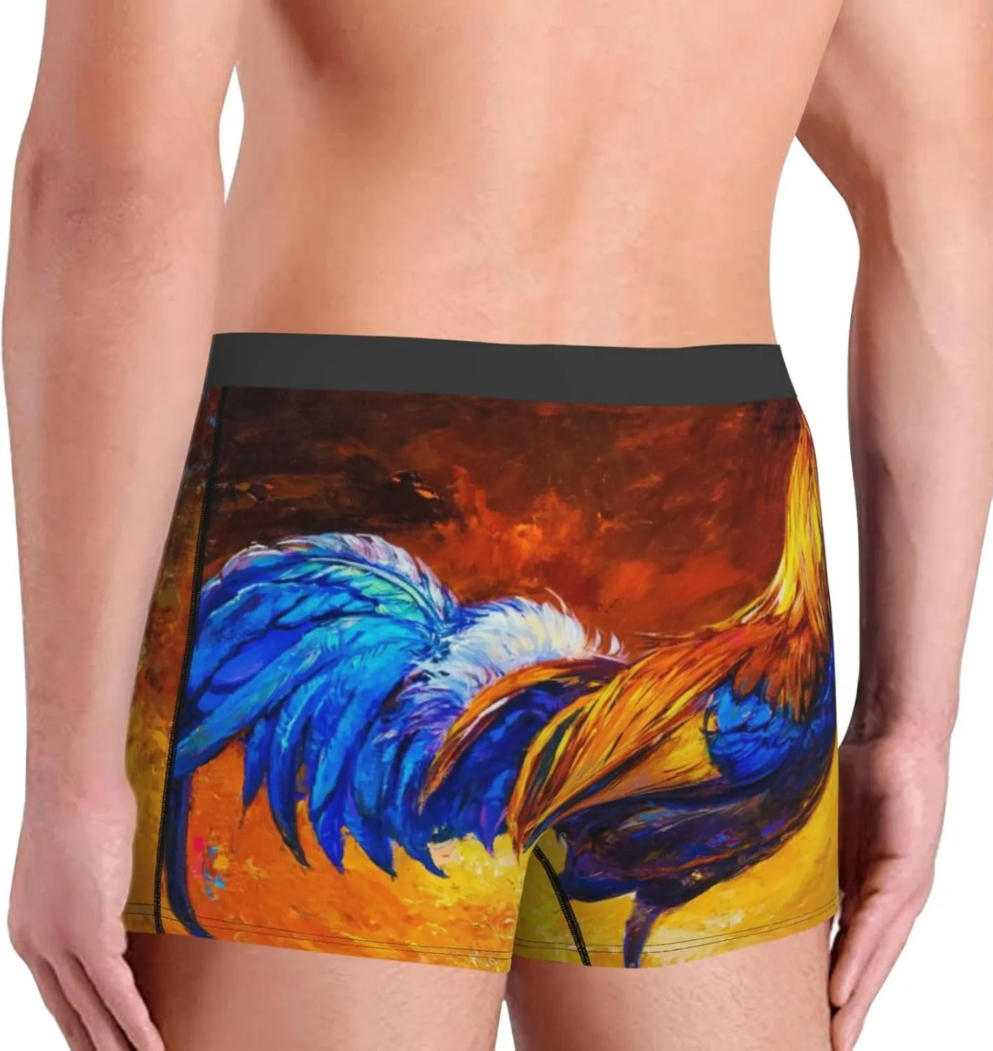 Colorful Rooster Print Boxer Briefs For Men Breathable Underwear-