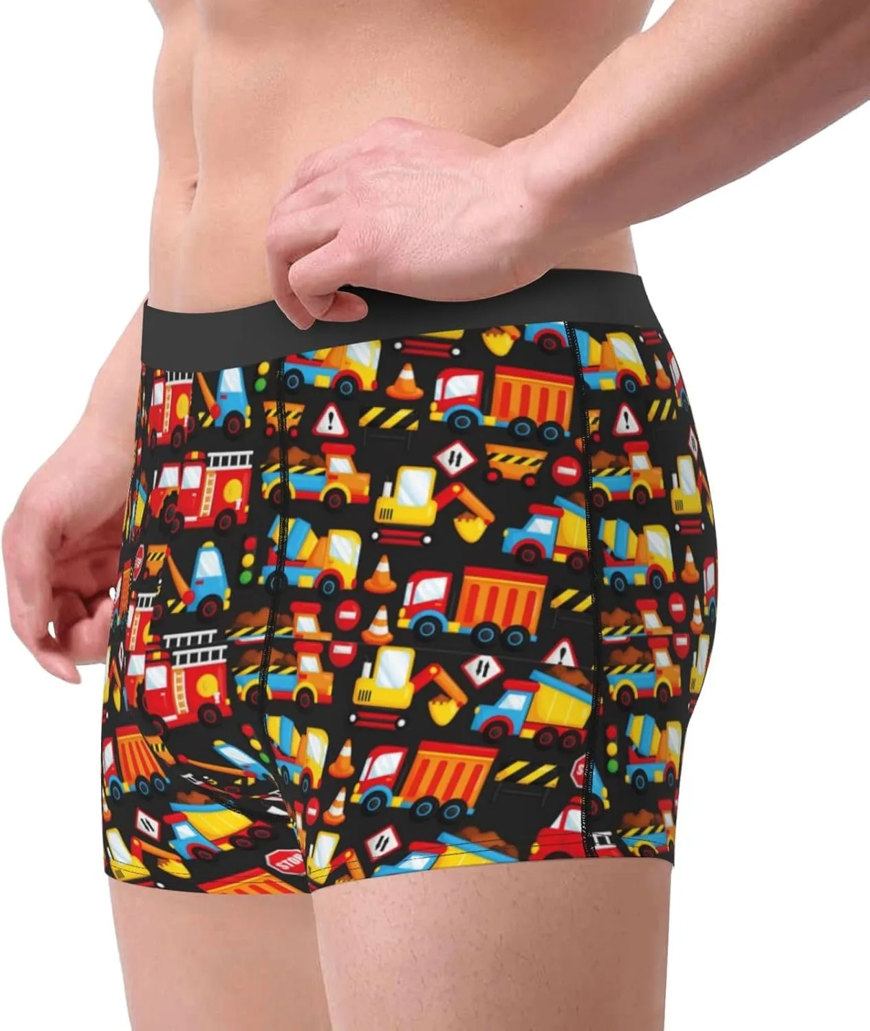 Construction Truck Print Boxer Briefs For Men Breathable Underwear-