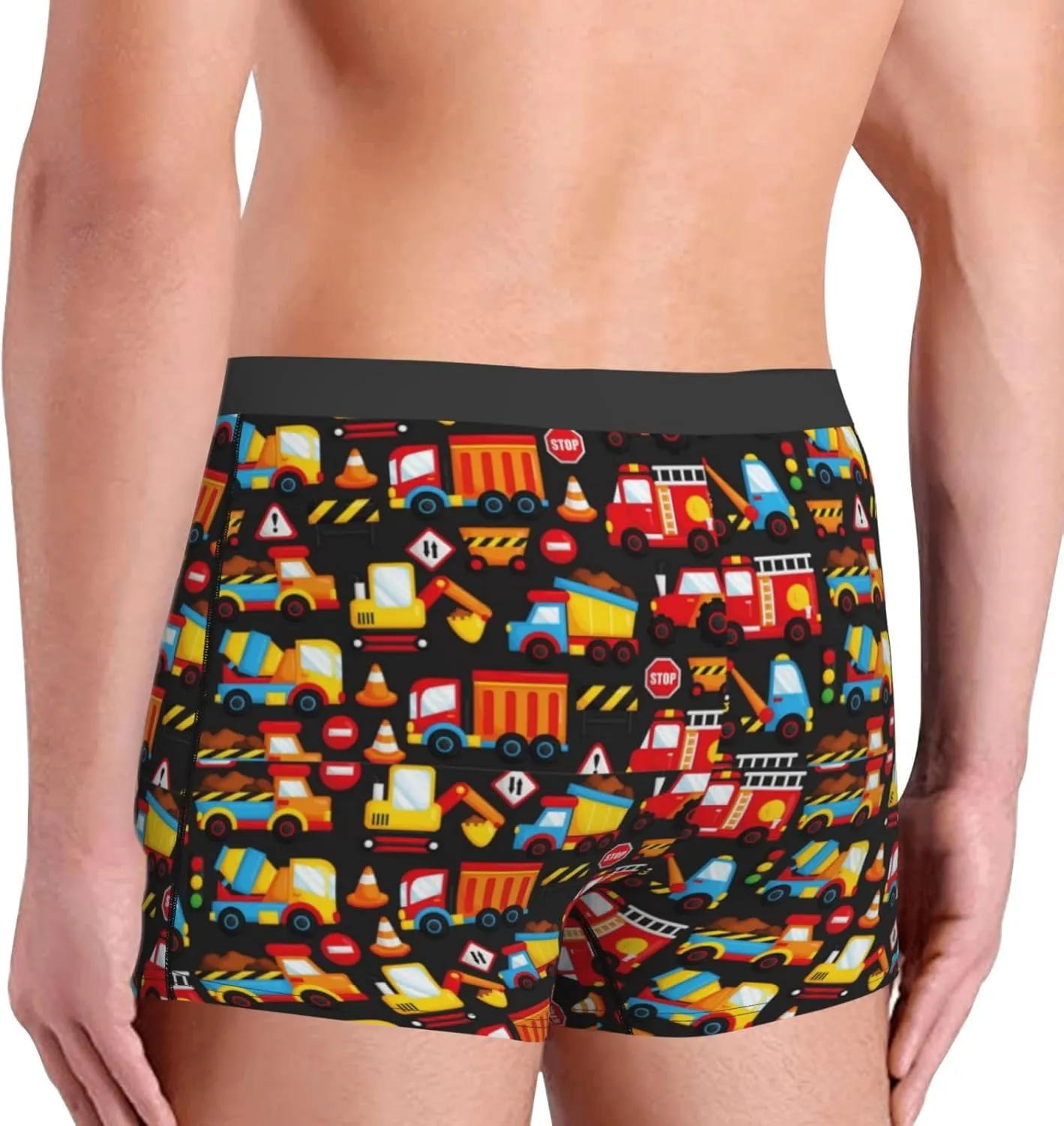 Construction Truck Print Boxer Briefs For Men Breathable Underwear-