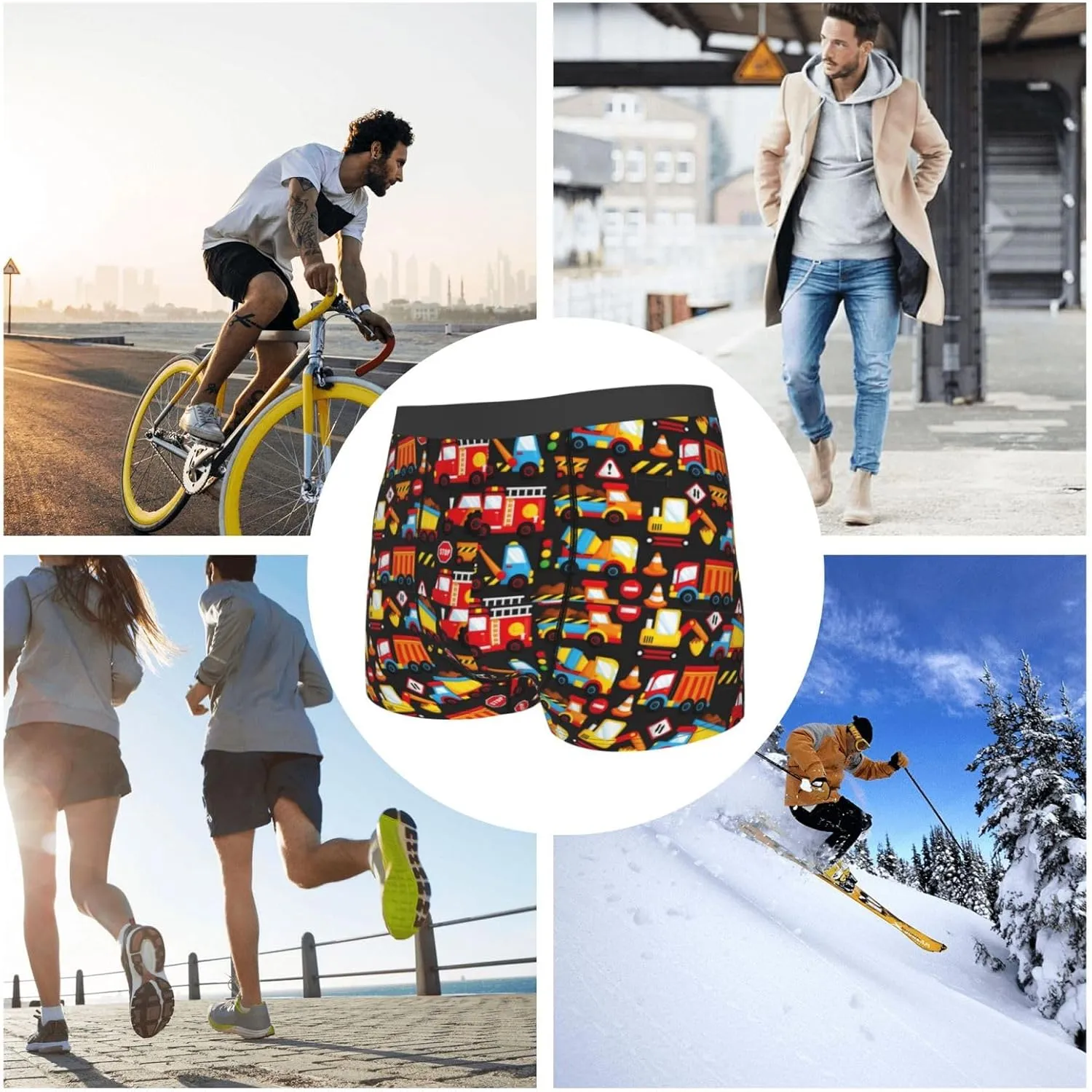 Construction Truck Print Boxer Briefs For Men Breathable Underwear-