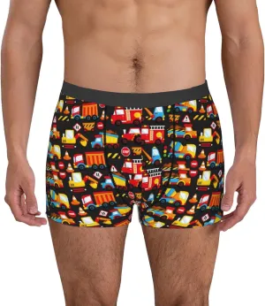 Construction Truck Print Boxer Briefs For Men Breathable Underwear-