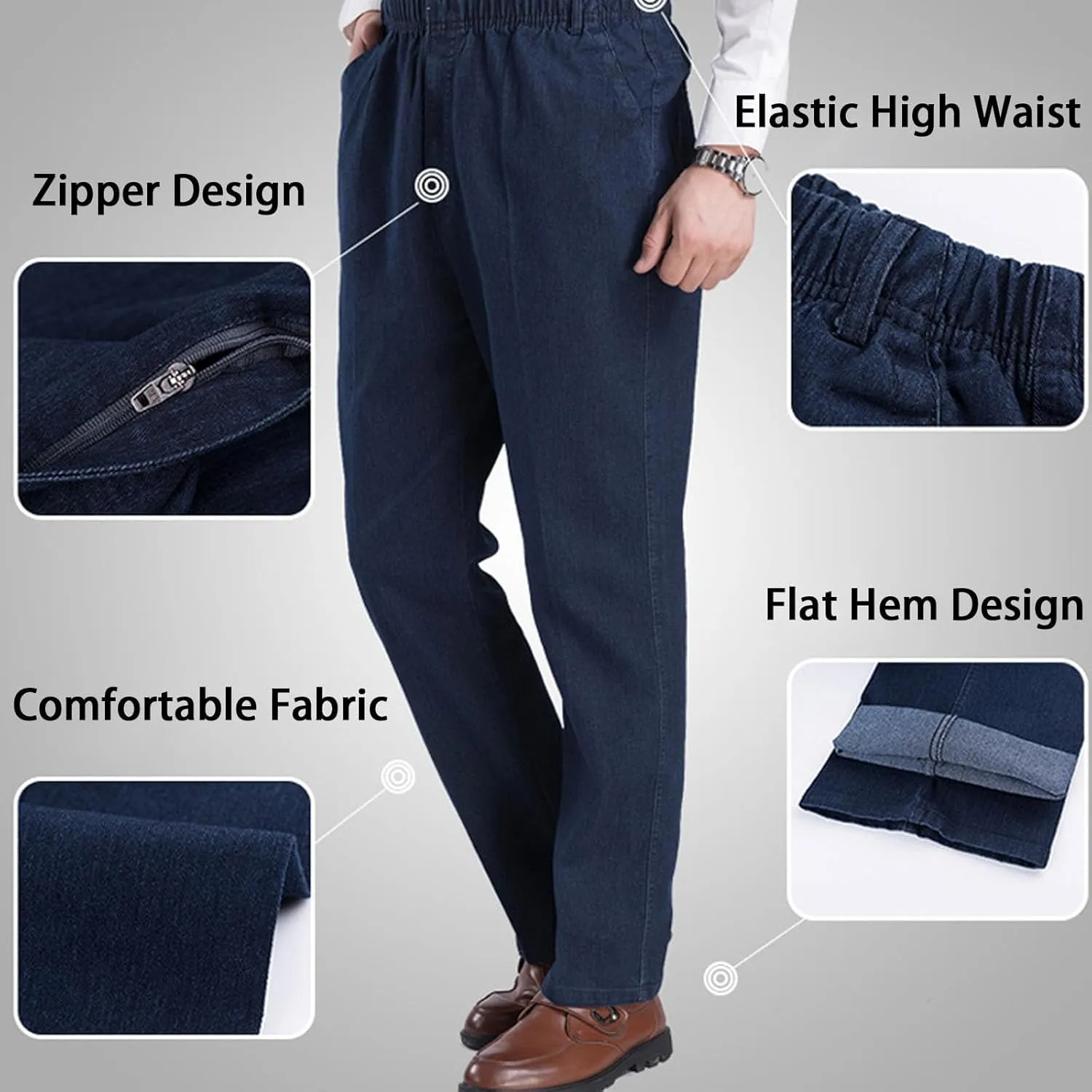 Cooliflex Jeans, Gentsflex - Flexible Waist Straight Fit Comfort Denim Mens Elastic Waist Jeans Relaxed Fit with Zipper