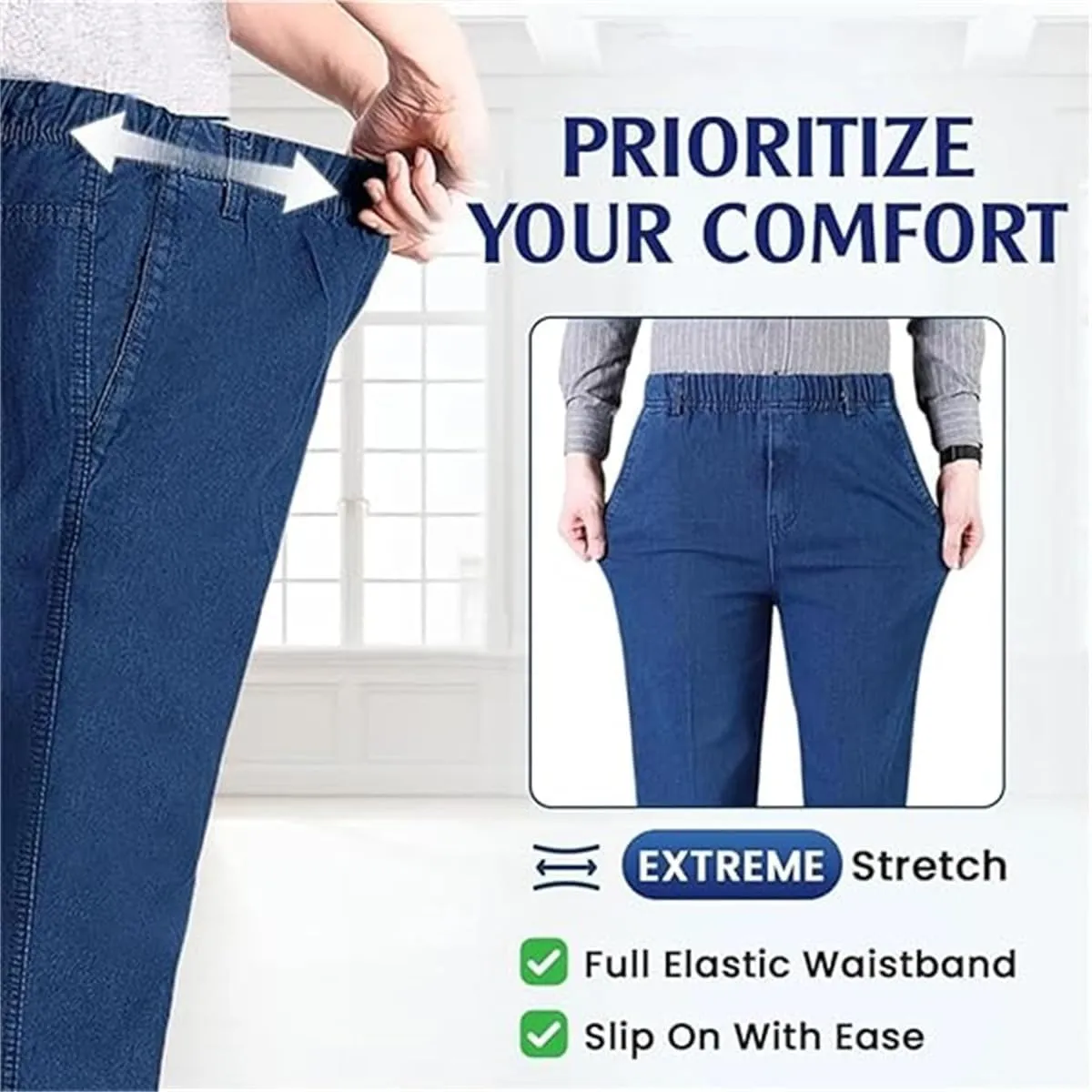 Cooliflex Jeans, Gentsflex - Flexible Waist Straight Fit Comfort Denim, Mens Elastic Waist Jeans Relaxed Fits