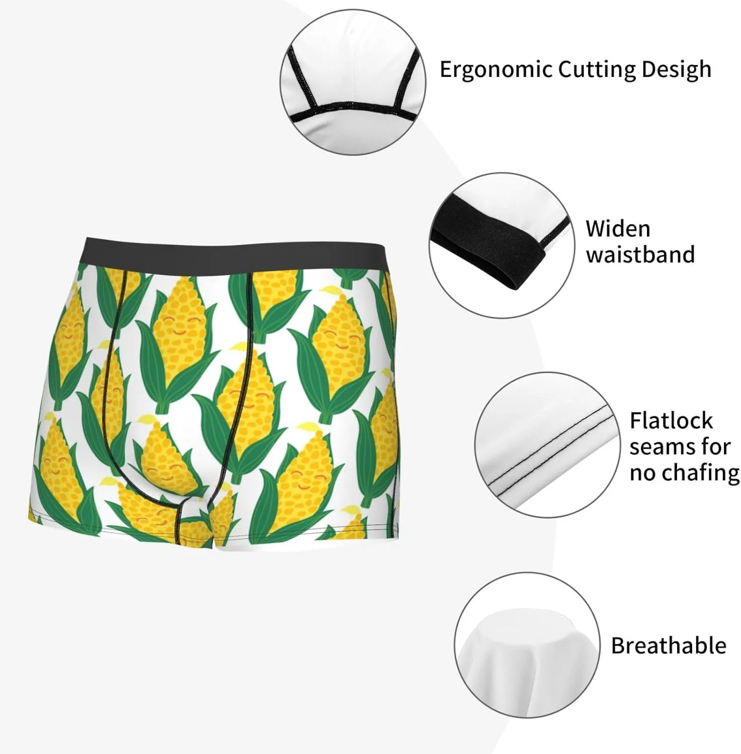 Corn Cob Print Boxer Briefs For Men Breathable Underwear-
