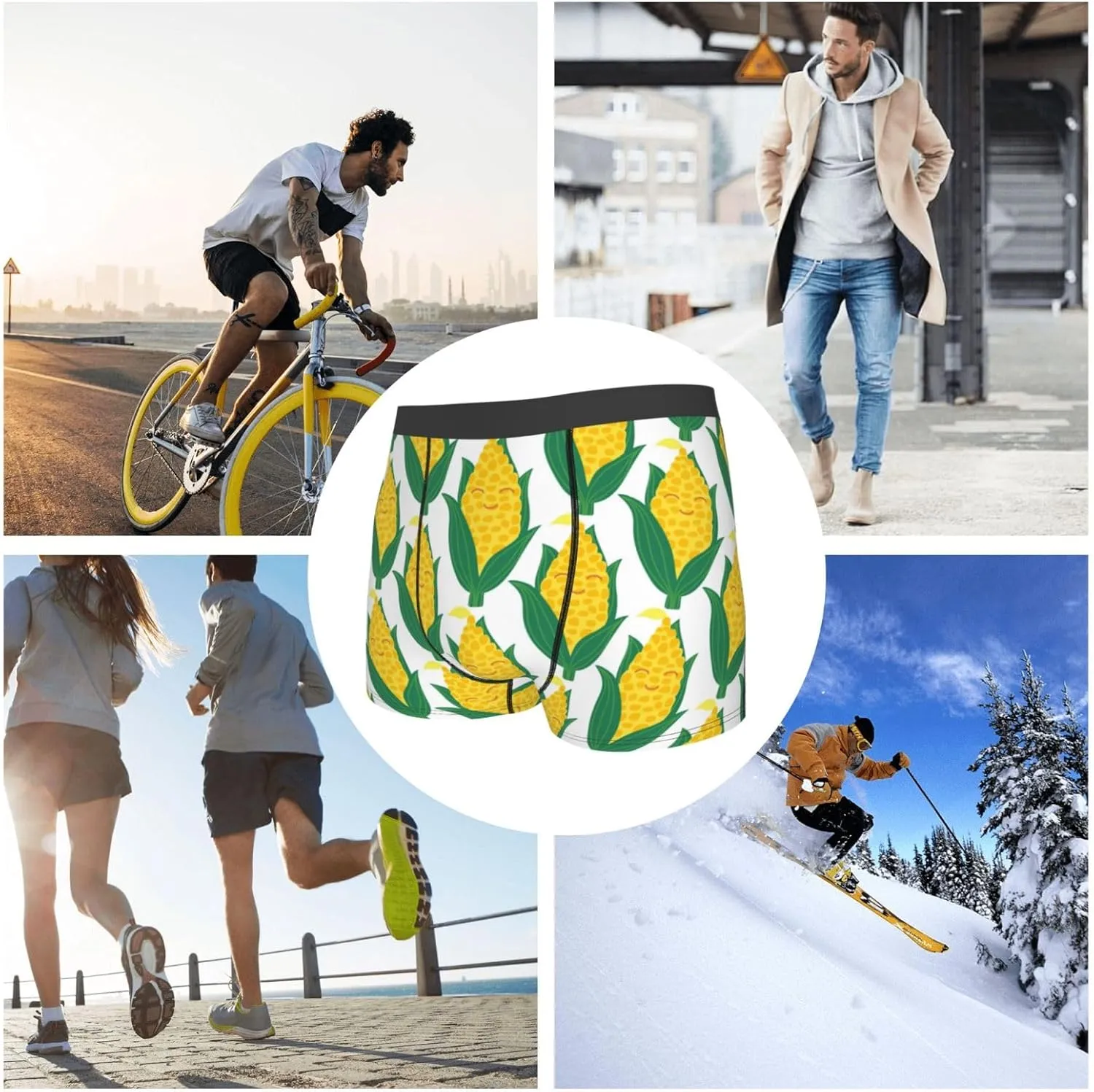 Corn Cob Print Boxer Briefs For Men Breathable Underwear-