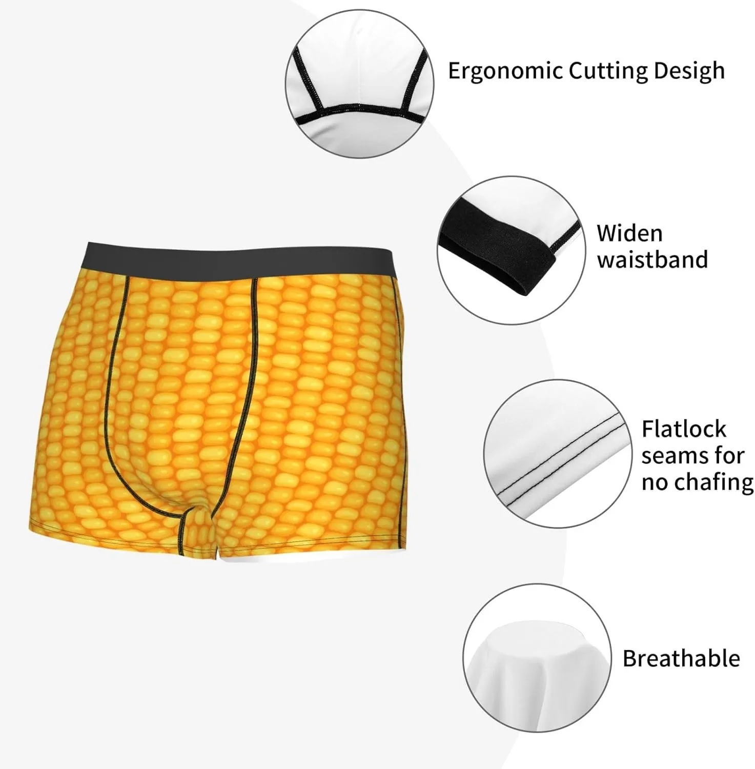 Corn Kernels Print Boxer Briefs For Men Breathable Underwear-