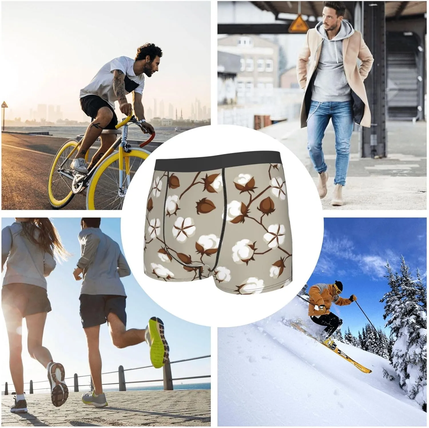 Cotton Tree Print Boxer Briefs For Men Breathable Underwear-