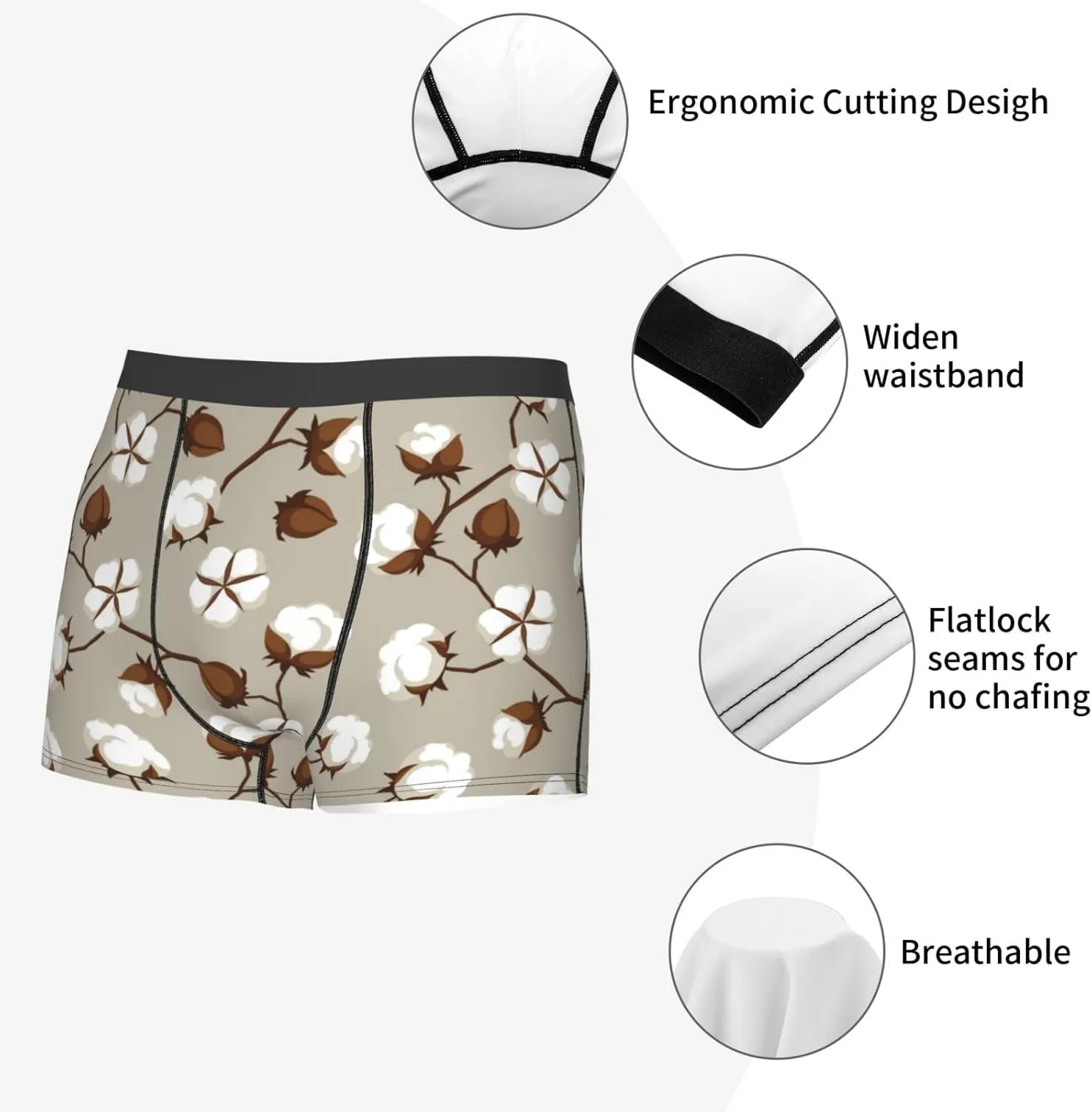 Cotton Tree Print Boxer Briefs For Men Breathable Underwear-