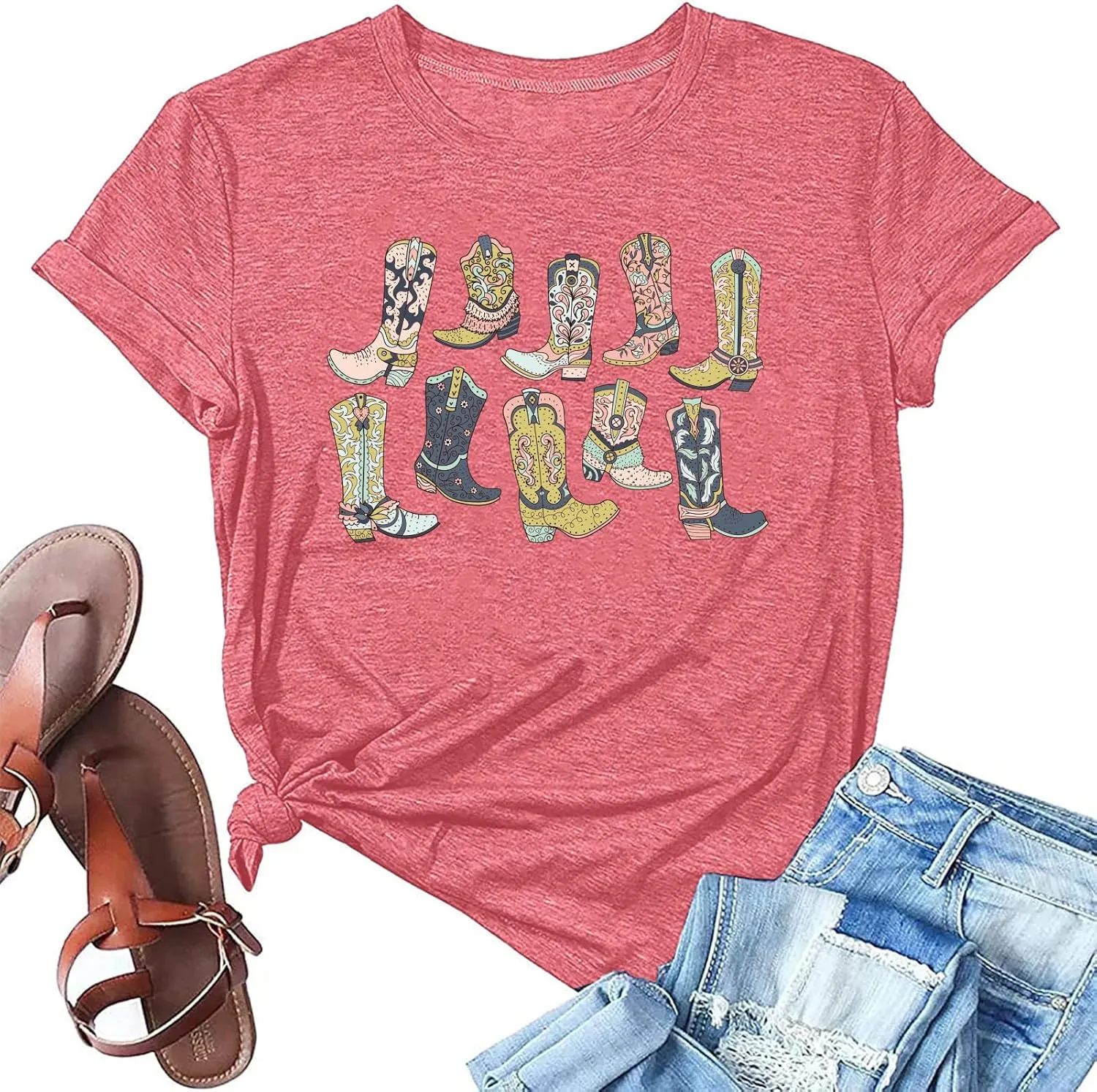 Cowboys Boots Shirts Women Long Live Western Vintage Cowgirl Graphic Tees Funny Letter Print Country Music Tshirt