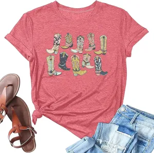 Cowboys Boots Shirts Women Long Live Western Vintage Cowgirl Graphic Tees Funny Letter Print Country Music Tshirt