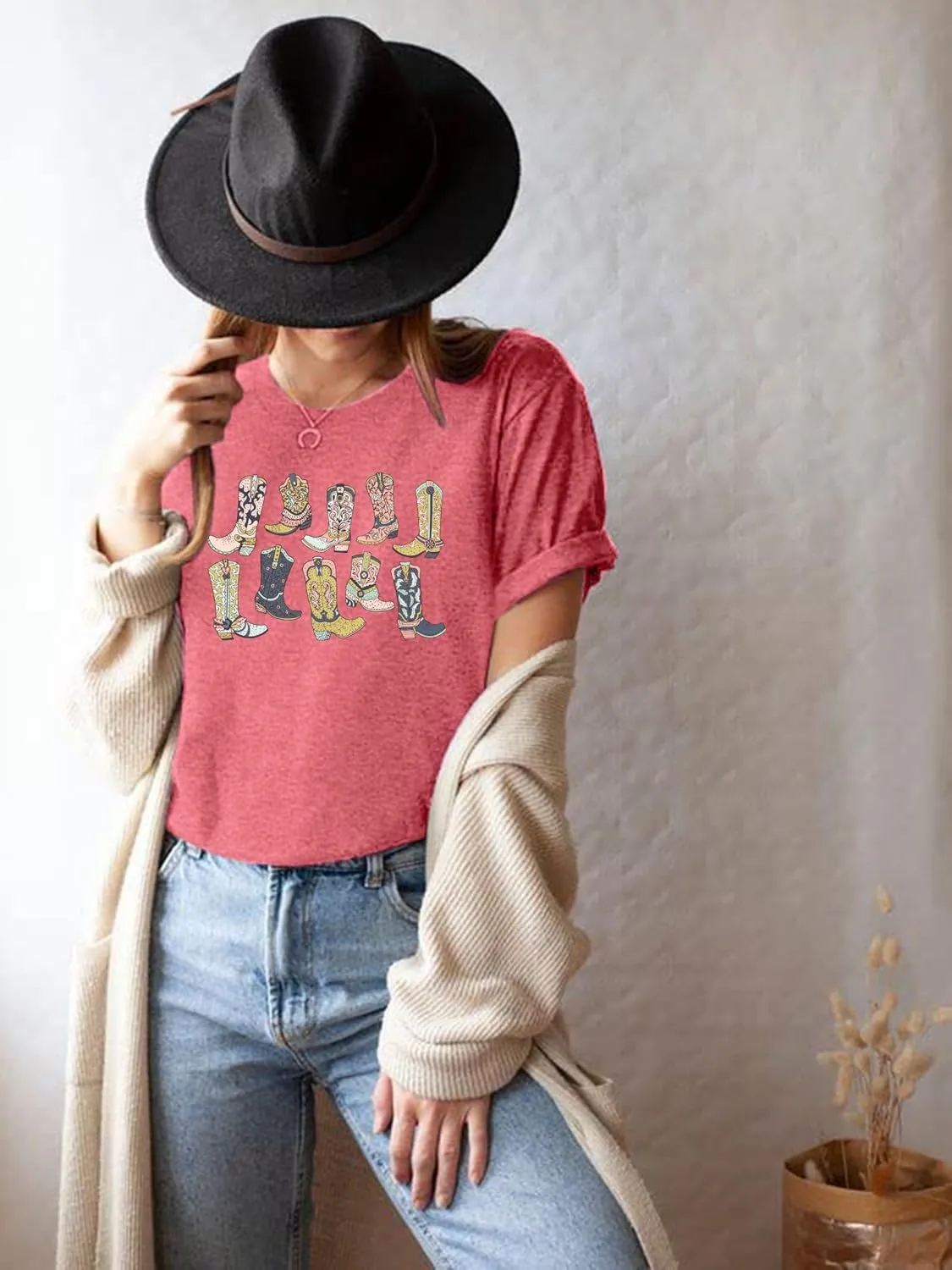 Cowboys Boots Shirts Women Long Live Western Vintage Cowgirl Graphic Tees Funny Letter Print Country Music Tshirt